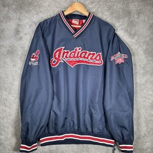 Vintage Cleveland Indians Windbreaker Pullover Mens M Navy Blue Wahoo 90s